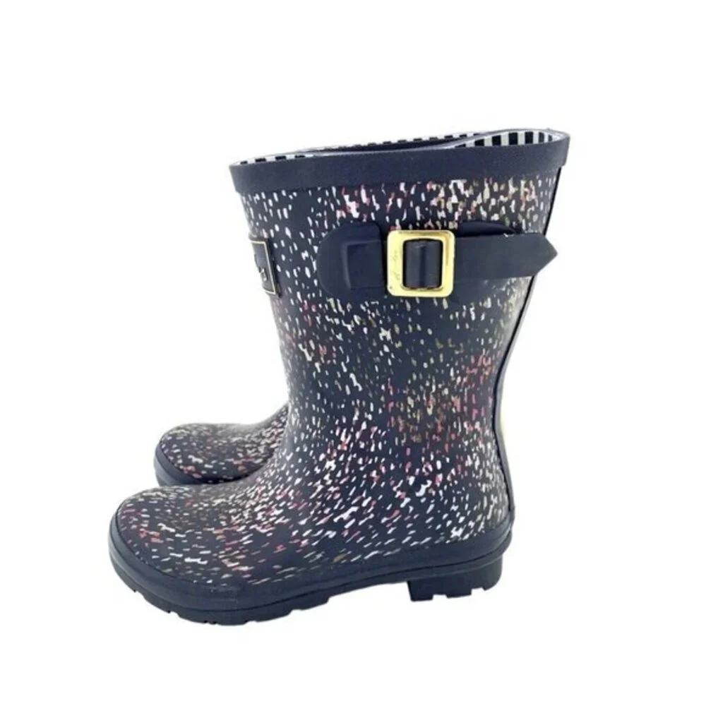 Joules Boots Molly Rain Mid Calf Rubber Boots Navy Speckle Waterproof 7